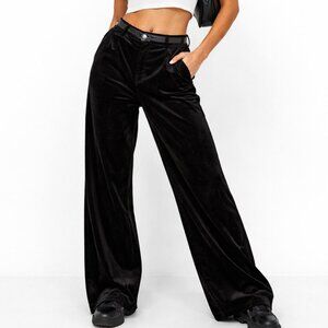 BFA Classics Velvet Pants Womens 10P Black Wide Leg Stretch Boho Chic USA Made